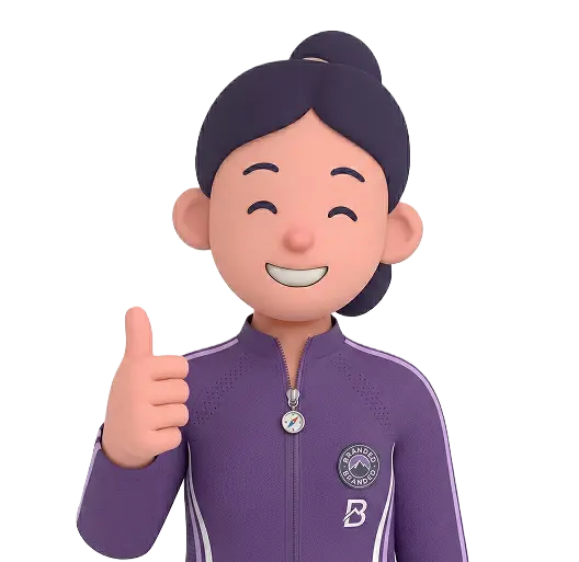 app moscot 'Ely' smiling and showing thumbs up wearing a sportive outfit